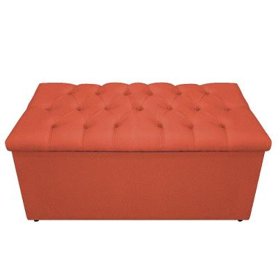 Calçadeira Baú Estofada Mel 90 Cm Solteiro Com Terracota