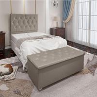 Kit Cabeceira e Calçadeira Baú Solteiro 0,90m Suede Bege - 6