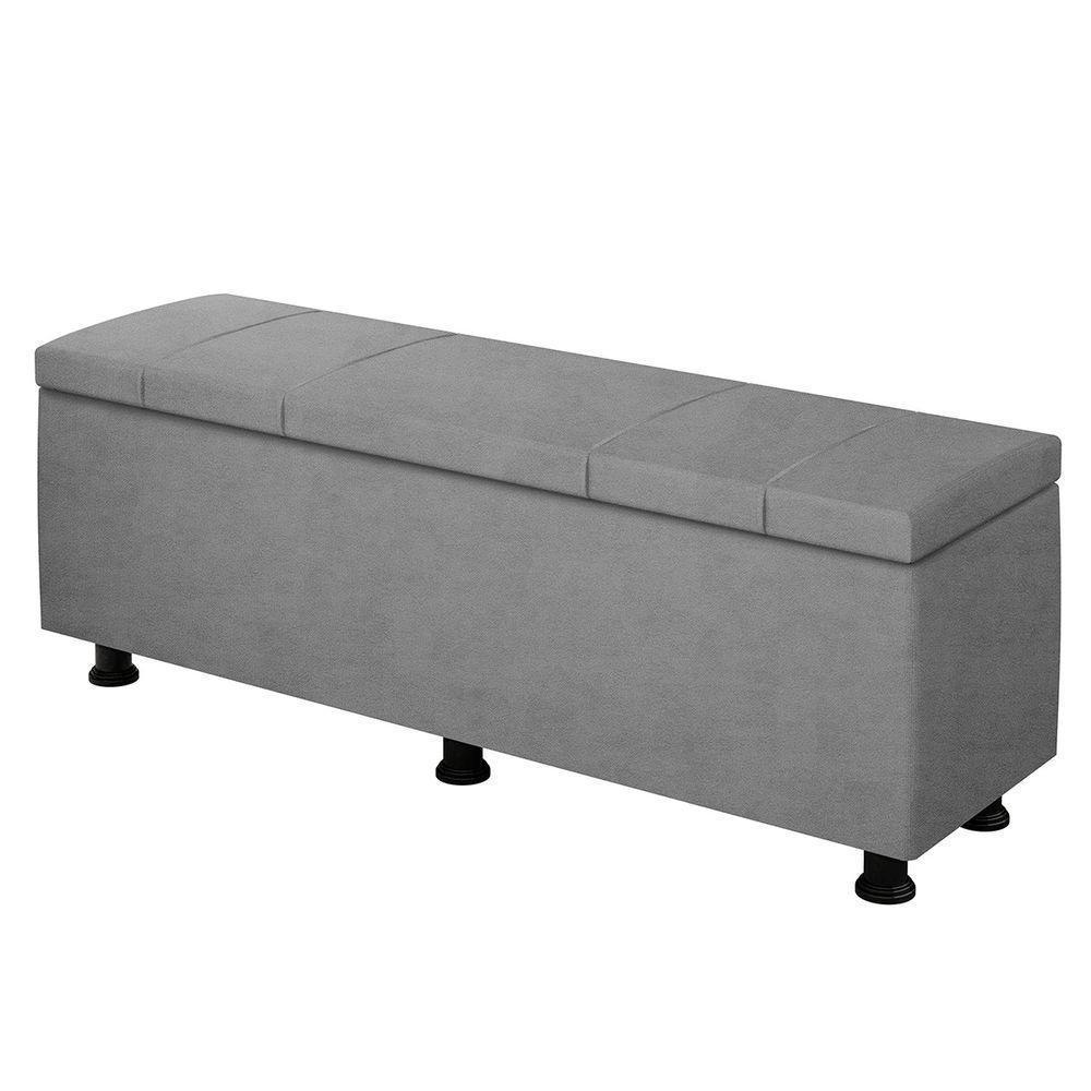 Baú Sapateira Estofada Casal King Size 195 Cm Venus Veludo Skybox Cinza - 5