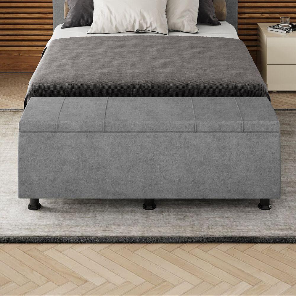 Baú Sapateira Estofada Casal King Size 195 Cm Venus Veludo Skybox Cinza - 6