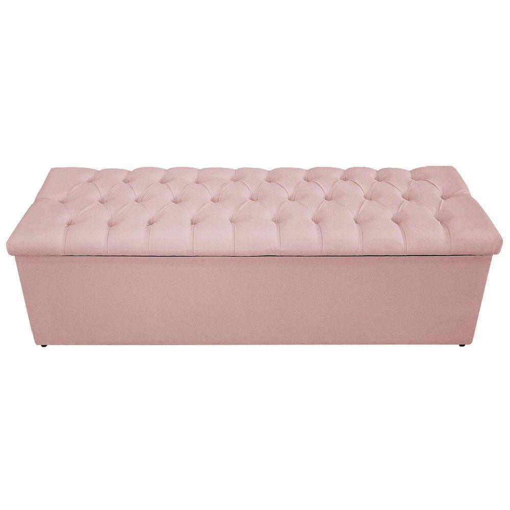 Calçadeira Baú Mel 160Cm Queen Size Com Capitonê Suede Rosê - 5