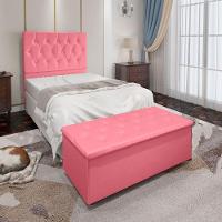 Kit Cabeceira e Calçadeira Baú Solteiro 0,90m Suede Rosa - 4