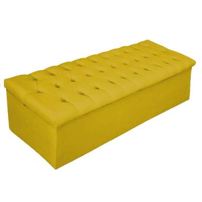 Calçadeira Baú Mel 140 Cm Casal Com Capitonê Suede Amarelo