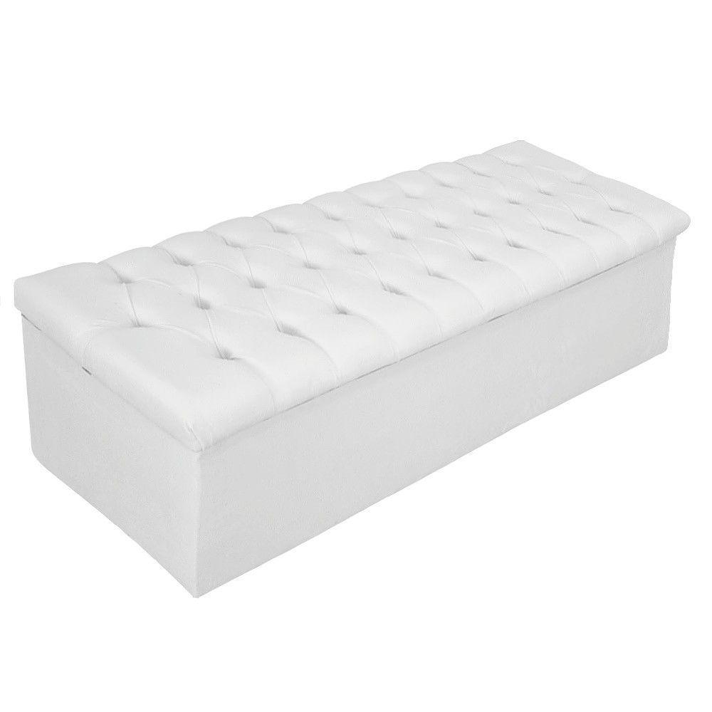 Calçadeira Baú Mel 140 Cm Casal Com Capitonê Suede Branco - 1