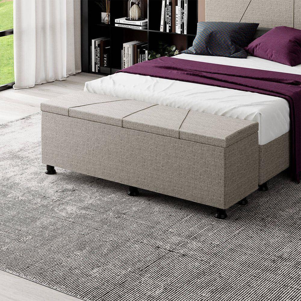 Baú Sapateira Estofada Casal King Size 195 Cm Júpiter Linho Skybox Marrom - 1