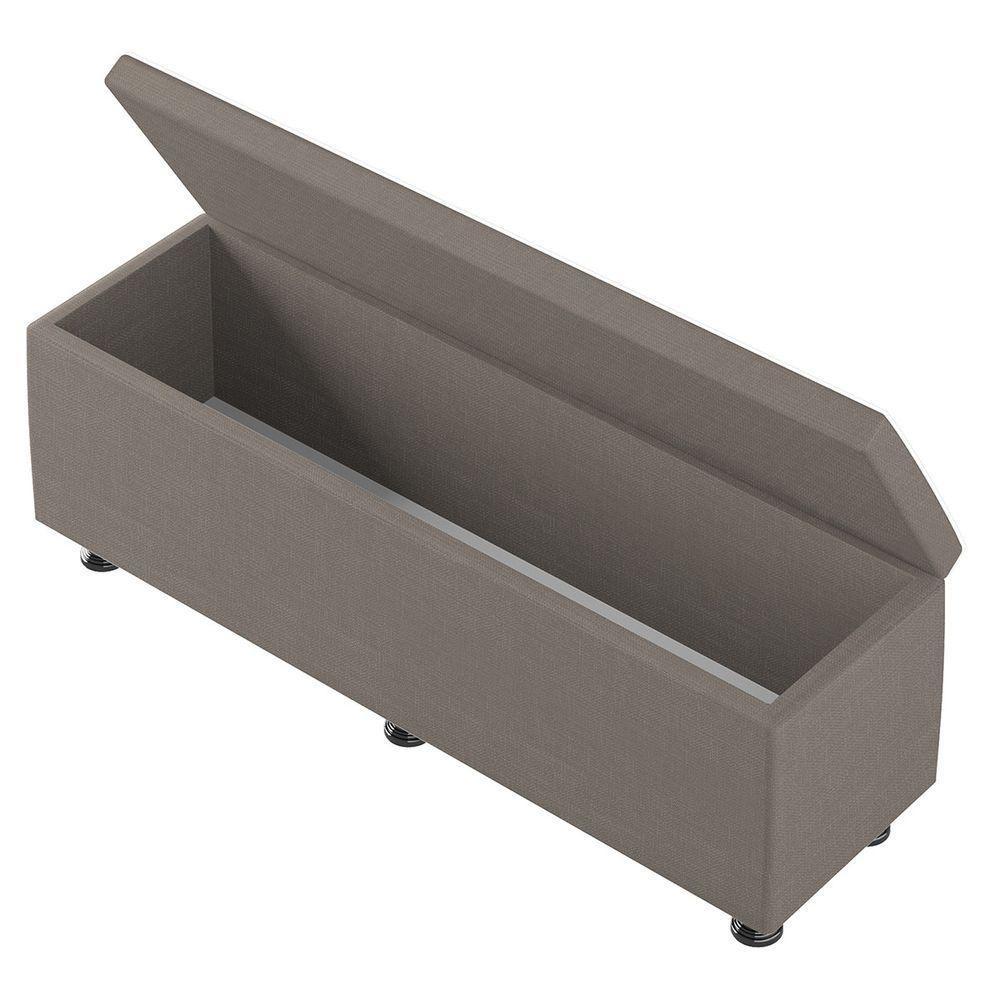 Baú Sapateira Estofada Casal King Size 195 Cm Júpiter Linho Skybox Marrom - 4