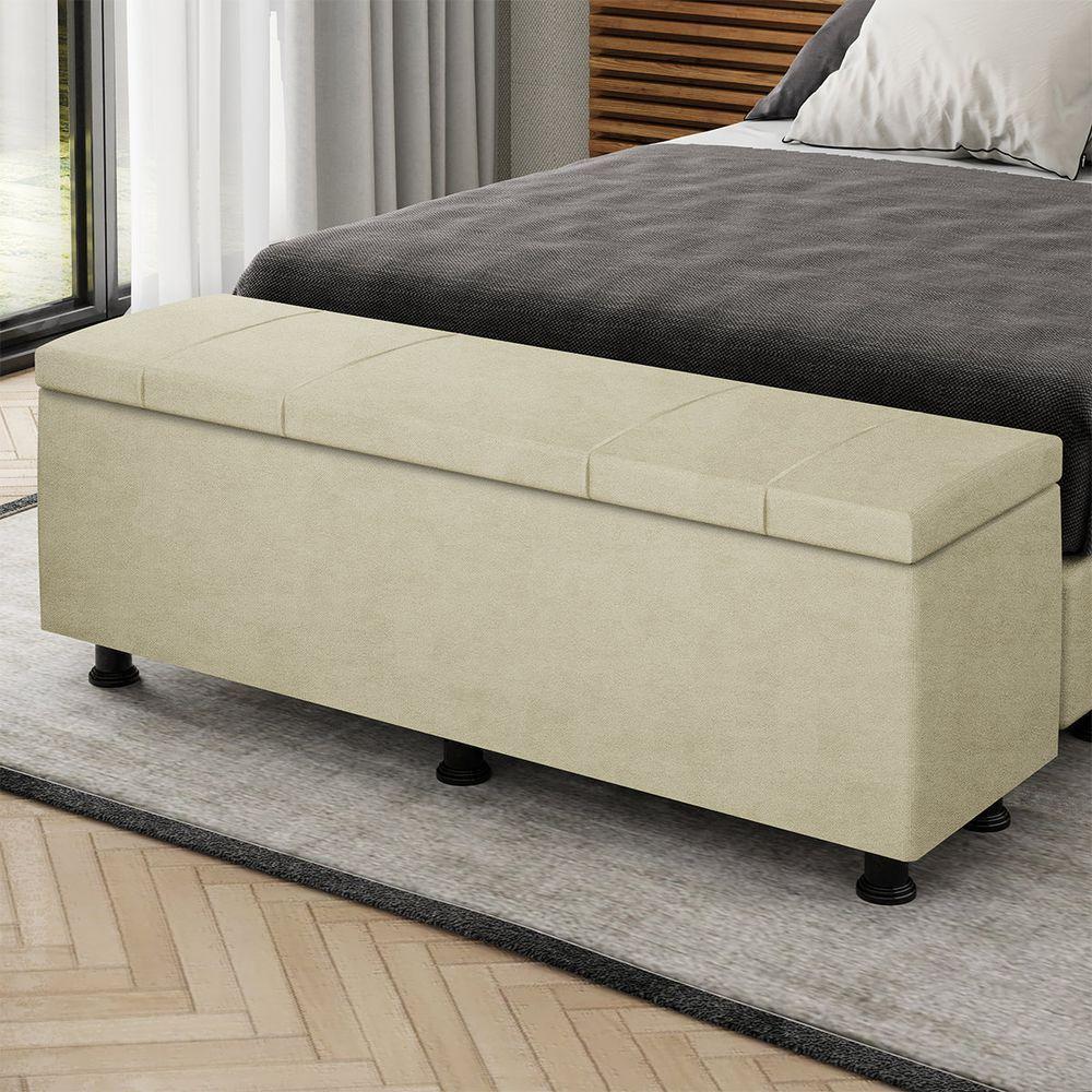Baú Sapateira Estofada Casal King Size 195 Cm Venus Veludo Skybox Bege - 1
