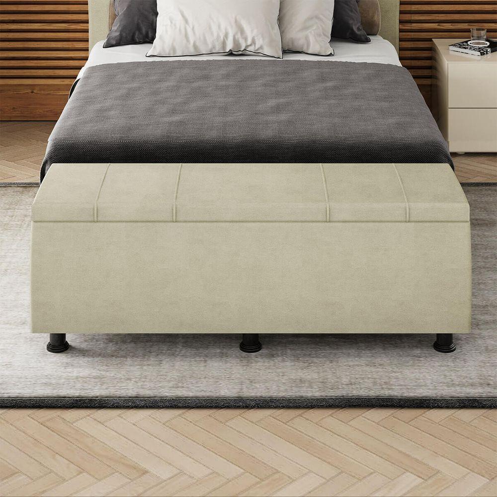 Baú Sapateira Estofada Casal King Size 195 Cm Venus Veludo Skybox Bege - 3