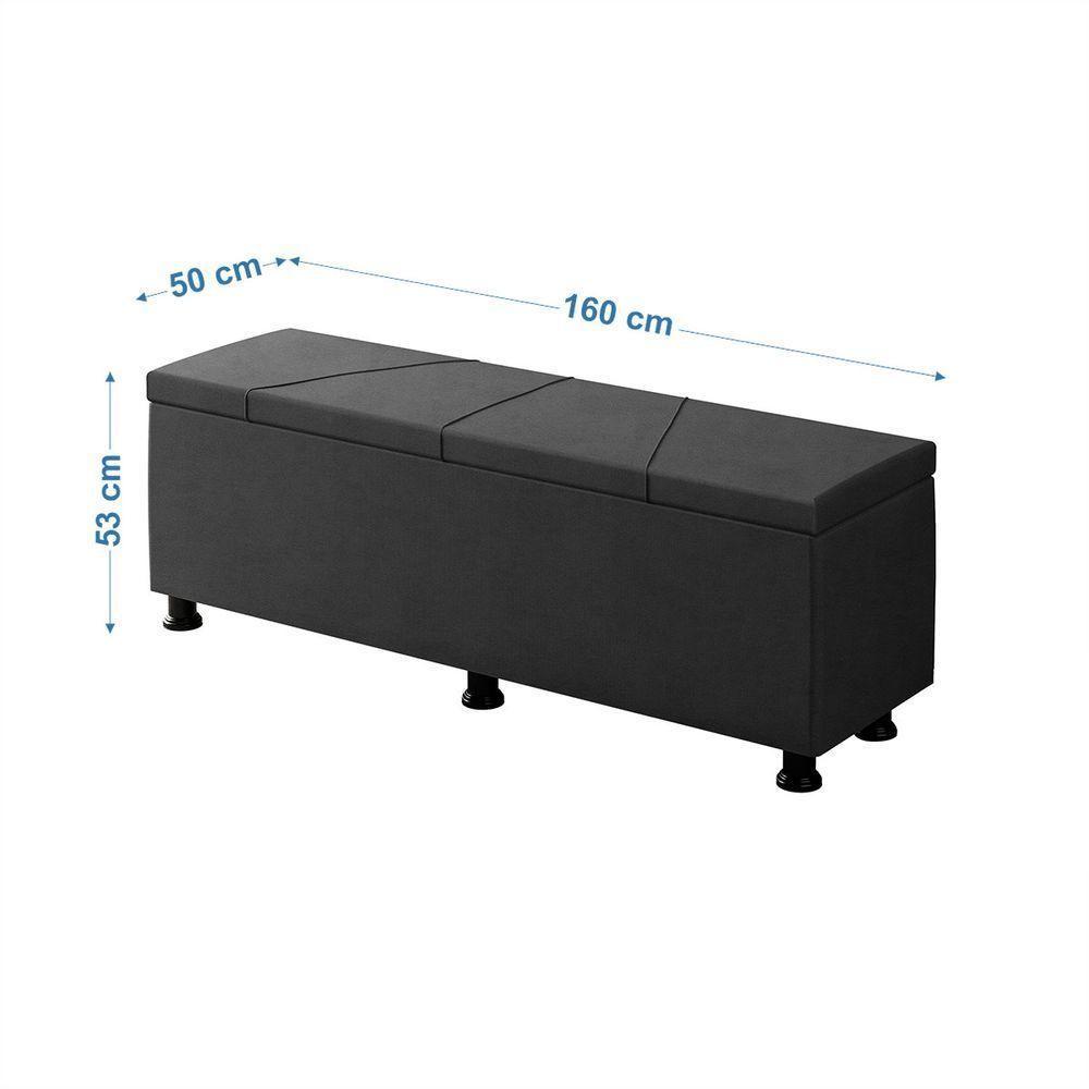 Baú Sapateira Estofada Casal Queen Size 160 Cm Júpiter Veludo Skybox Preto - 2