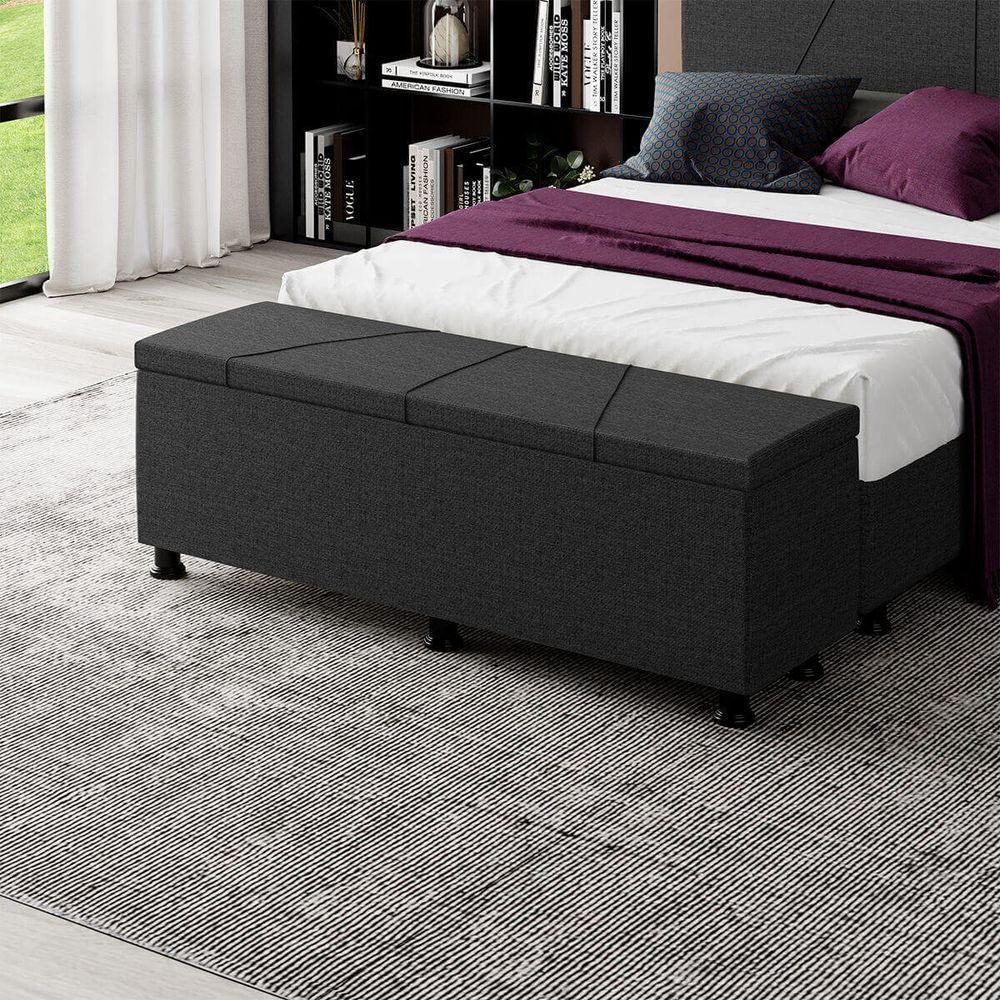 Baú Sapateira Estofada Casal Queen Size 160 Cm Júpiter Linho Skybox Preto - 1