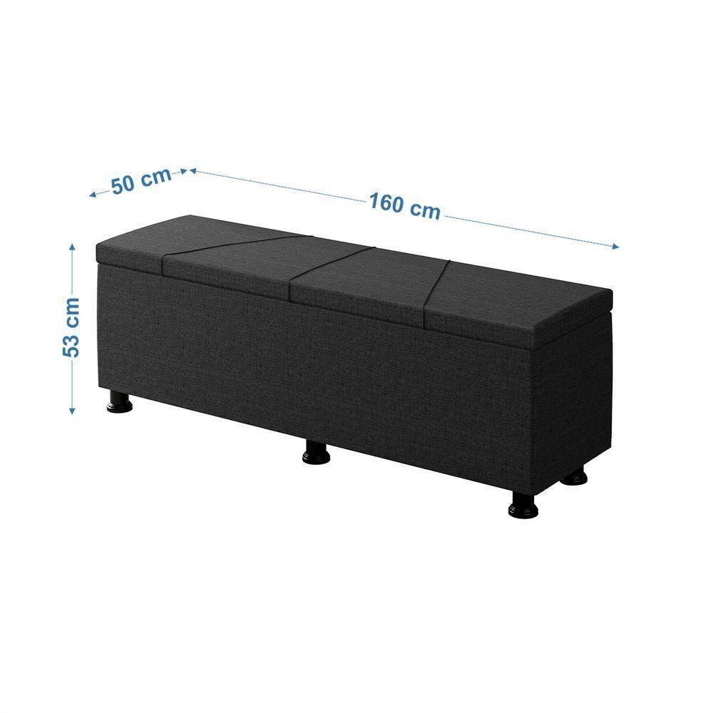 Baú Sapateira Estofada Casal Queen Size 160 Cm Júpiter Linho Skybox Preto - 2