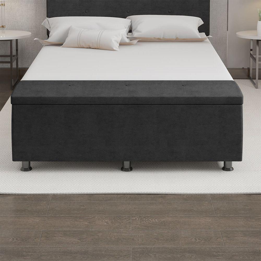 Baú Sapateira Estofada Casal Queen Size 160 Cm Terra Veludo Skybox Preto - 6