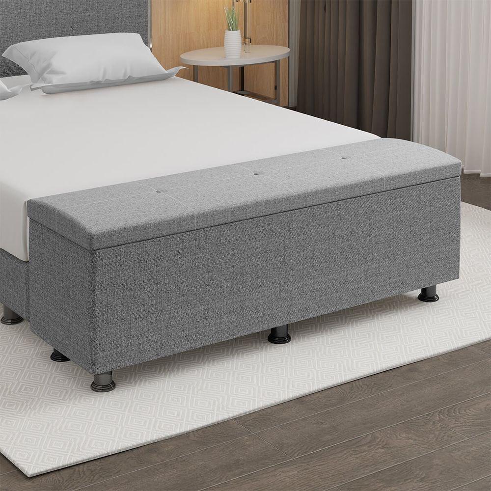 Baú Sapateira Estofada Casal Queen Size 160 Cm Terra Linho Skybox Cinza - 1