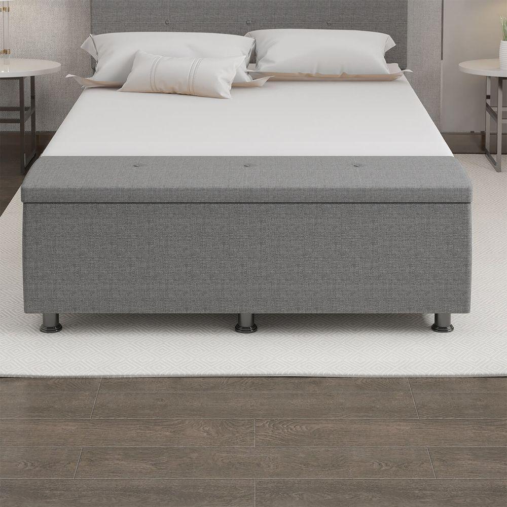 Baú Sapateira Estofada Casal Queen Size 160 Cm Terra Linho Skybox Cinza - 4