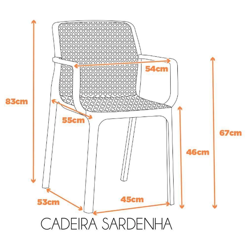 Kit 4 Cadeiras Com Braços Empilhavel Inmetro Sardenha Vega Fratini Polipropileno Preto - 2