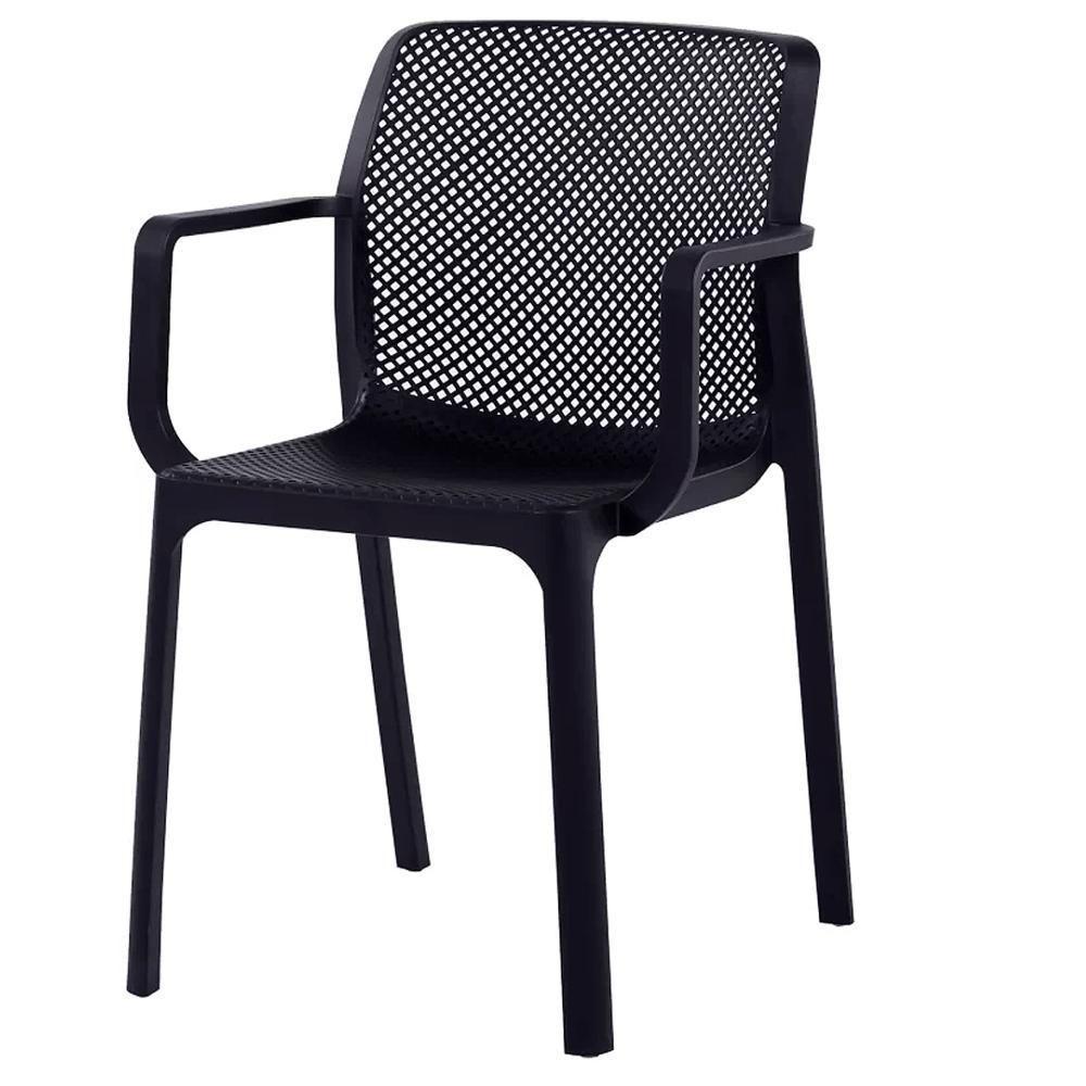 Kit 4 Cadeiras Com Braços Empilhavel Inmetro Sardenha Vega Fratini Polipropileno Preto - 3