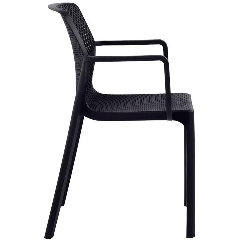 Kit 4 Cadeiras Com Braços Empilhavel Inmetro Sardenha Vega Fratini Polipropileno Preto - 4