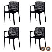 Kit 4 Cadeiras Com Braços Empilhavel Inmetro Sardenha Vega Fratini Polipropileno Preto - 1