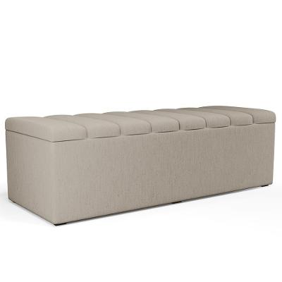 Calçadeira Recamier Baú Dália 140x50 cm Casal em Linho Estrutura Madeira Bege