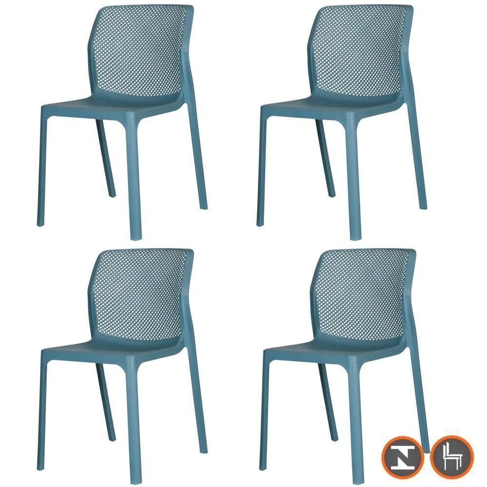 Kit 4 Cadeiras Empilhável Inmetro Capri Vega Fratini Em Polipropileno Azul Sonho Distante - 1