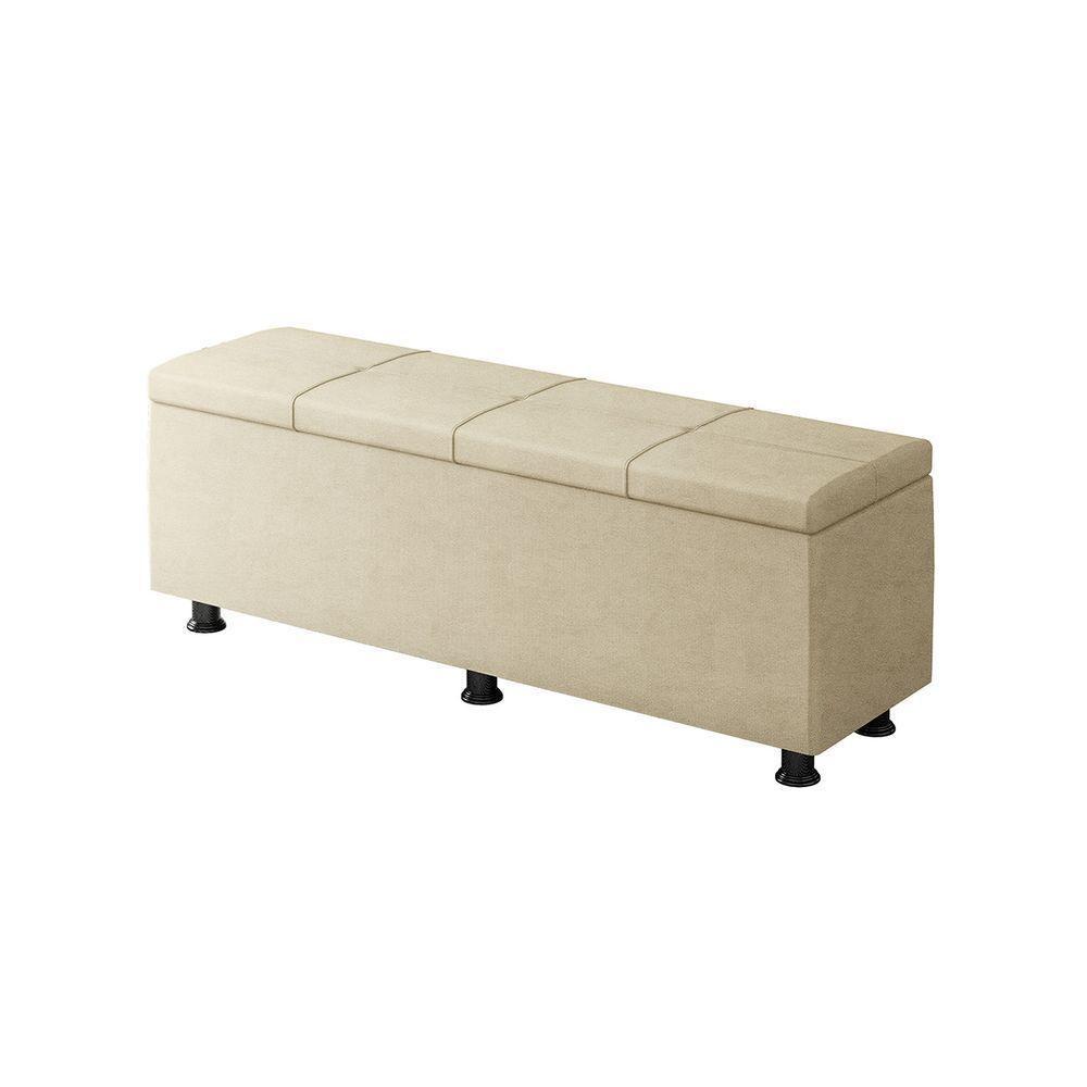 Baú Sapateira Estofada Casal Queen Size 160 Cm Marte Veludo Skybox Bege - 4