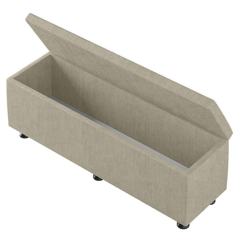 Baú Sapateira Estofada Casal Queen Size 160 Cm Marte Veludo Skybox Bege - 5