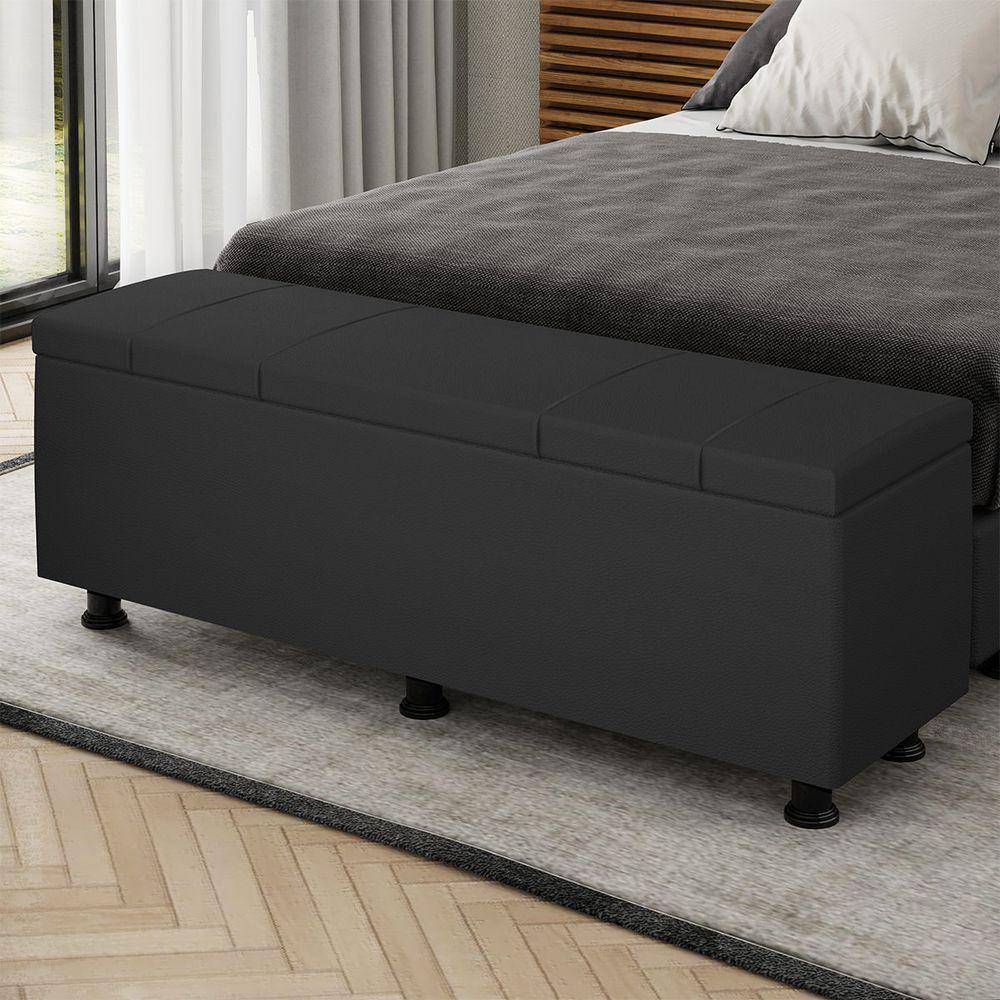 Baú Sapateira Estofada Casal 140 Cm Venus Corino Skybox Preto - 1