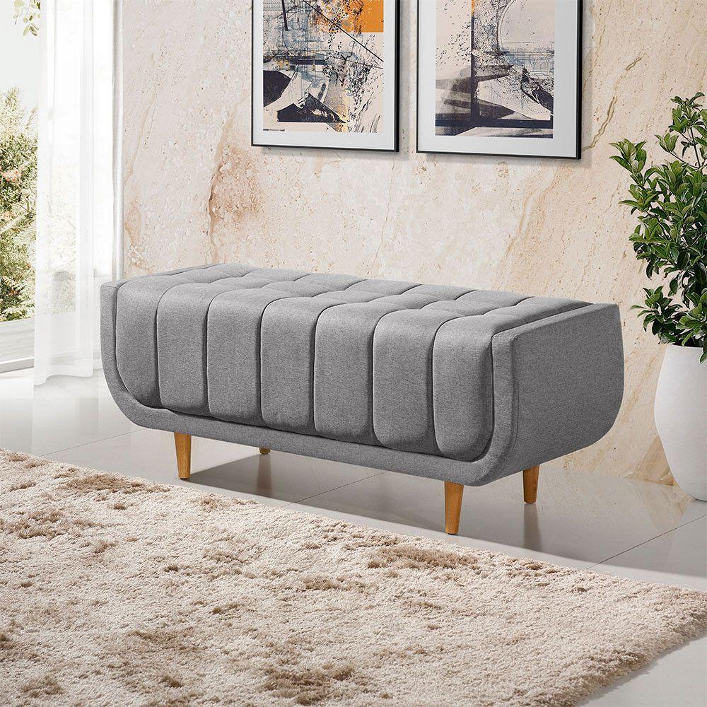 Recamier Alemanha 1,30m Com Base Madeira Linho Sofatec Prata - 1