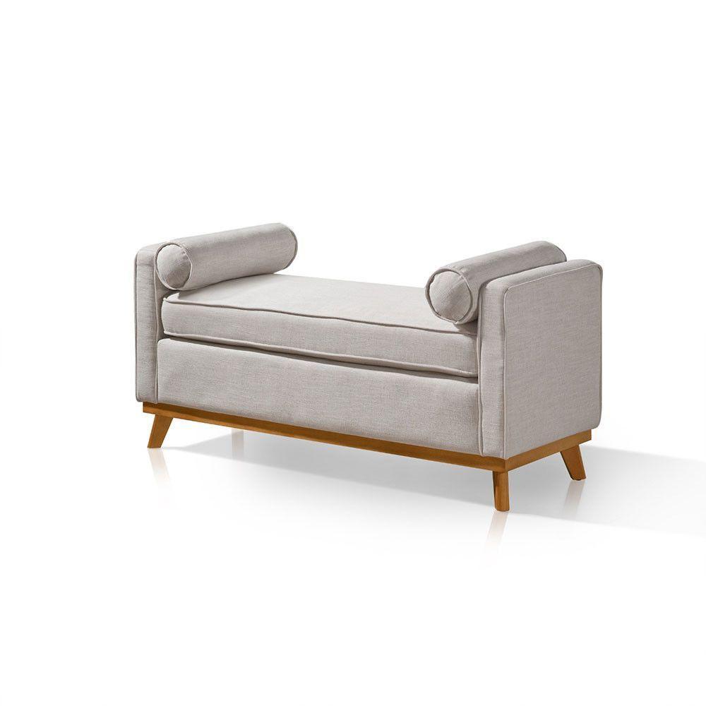 Recamier Italia 1,00m Com Base Madeira Linho Sofatec Palha - 2