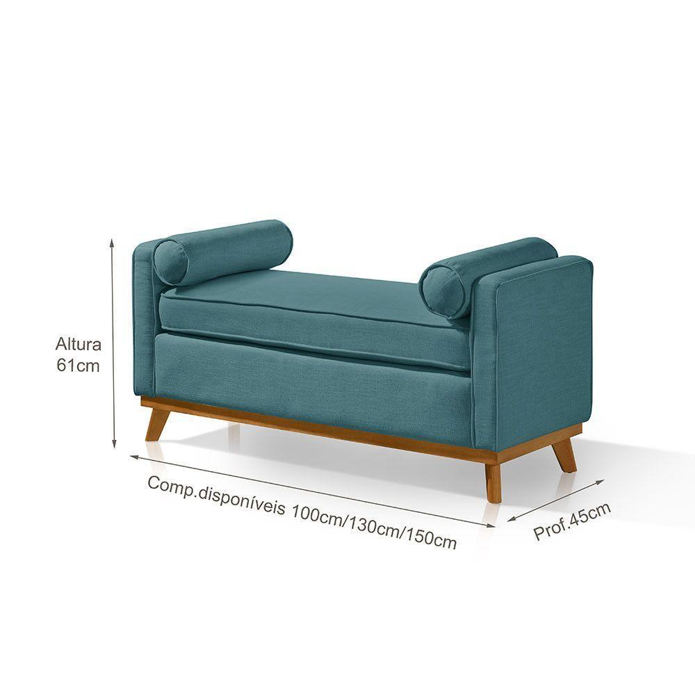 Recamier Italia 1,30m Com Base Madeira Linho Sofatec Verde - 2