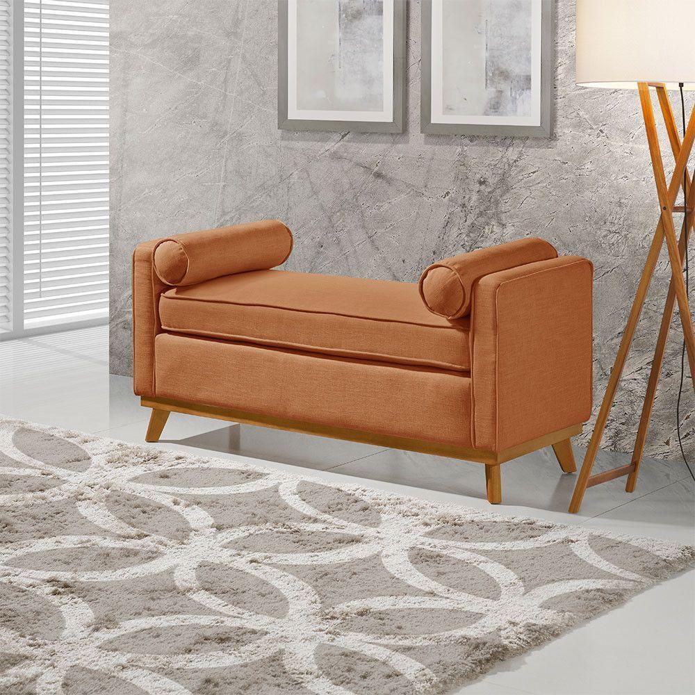 Recamier Italia 1,30m Com Base Madeira Linho Sofatec Tijolo - 1