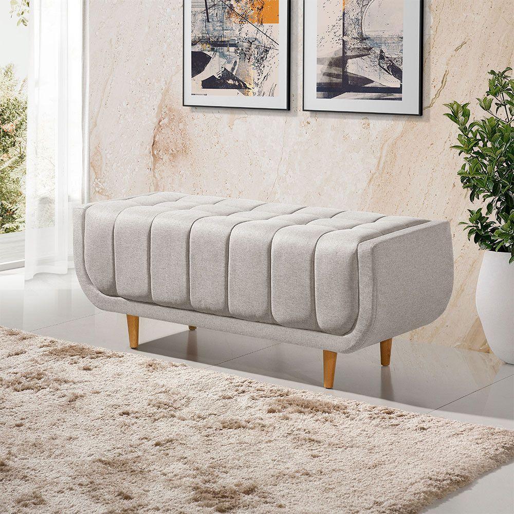 Recamier Alemanha 1,50m Com Base Madeira Linho Sofatec Palha - 1