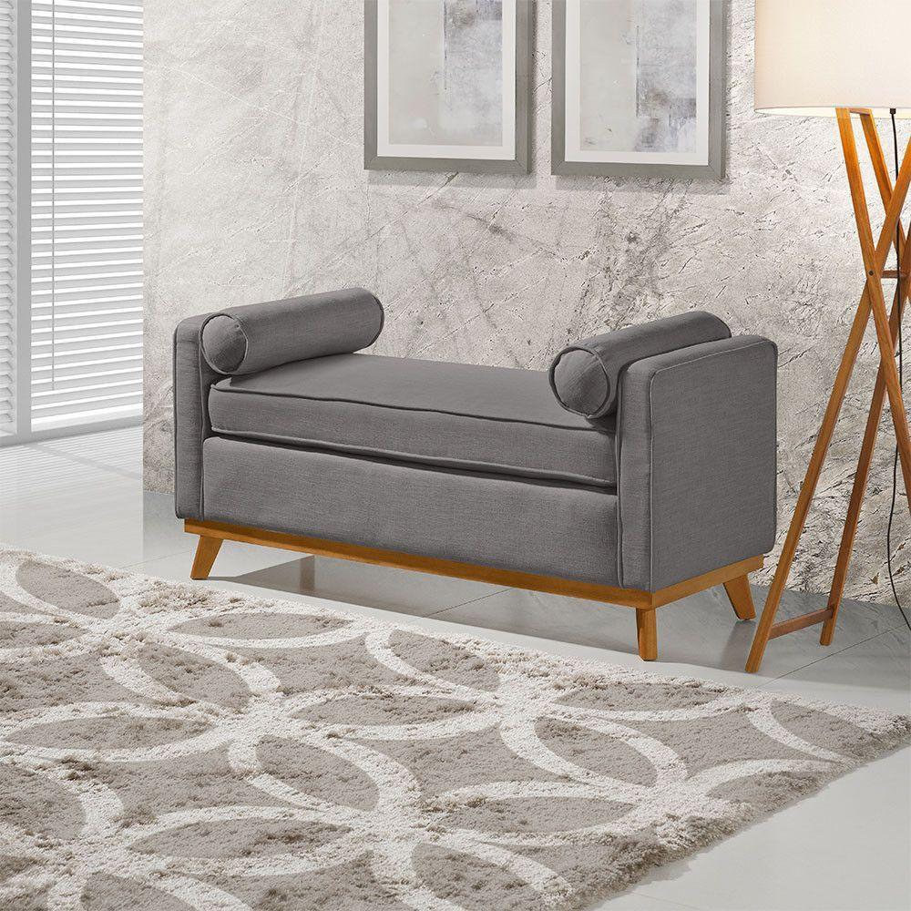 Recamier Italia 1,30m Com Base Madeira Linho Sofatec Grafite - 1