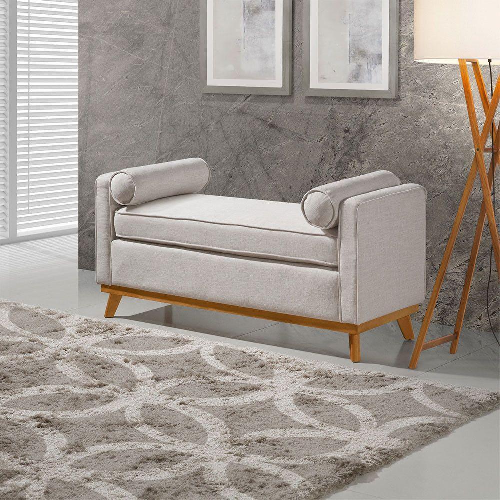 Recamier Italia 1,30m Com Base Madeira Linho Sofatec Palha - 1