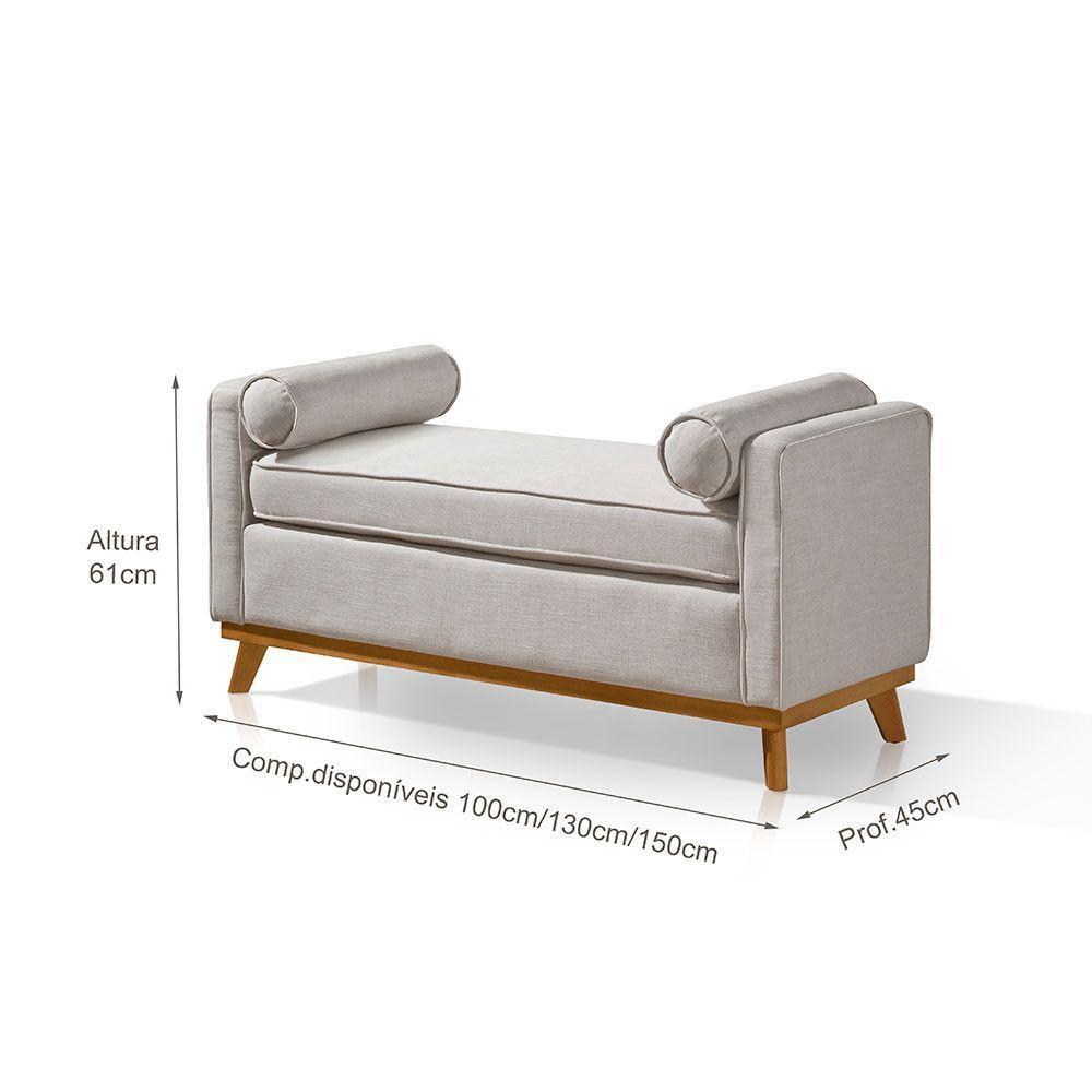 Recamier Italia 1,30m Com Base Madeira Linho Sofatec Palha - 3