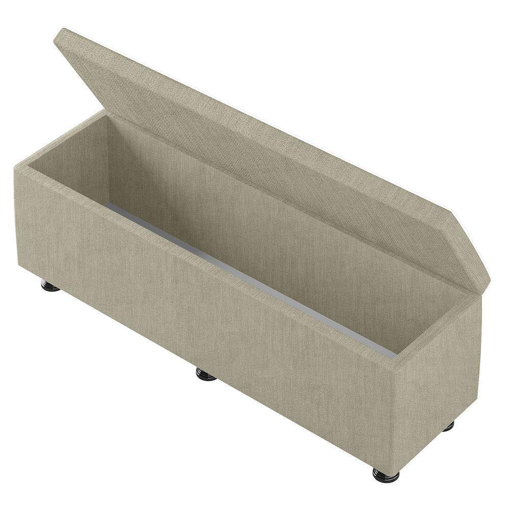 Baú Sapateira Estofada Casal Queen Size 160 Cm Júpiter Veludo Skybox Bege - 5