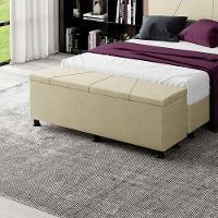 Baú Sapateira Estofada Casal Queen Size 160 Cm Júpiter Veludo Skybox Bege - 1