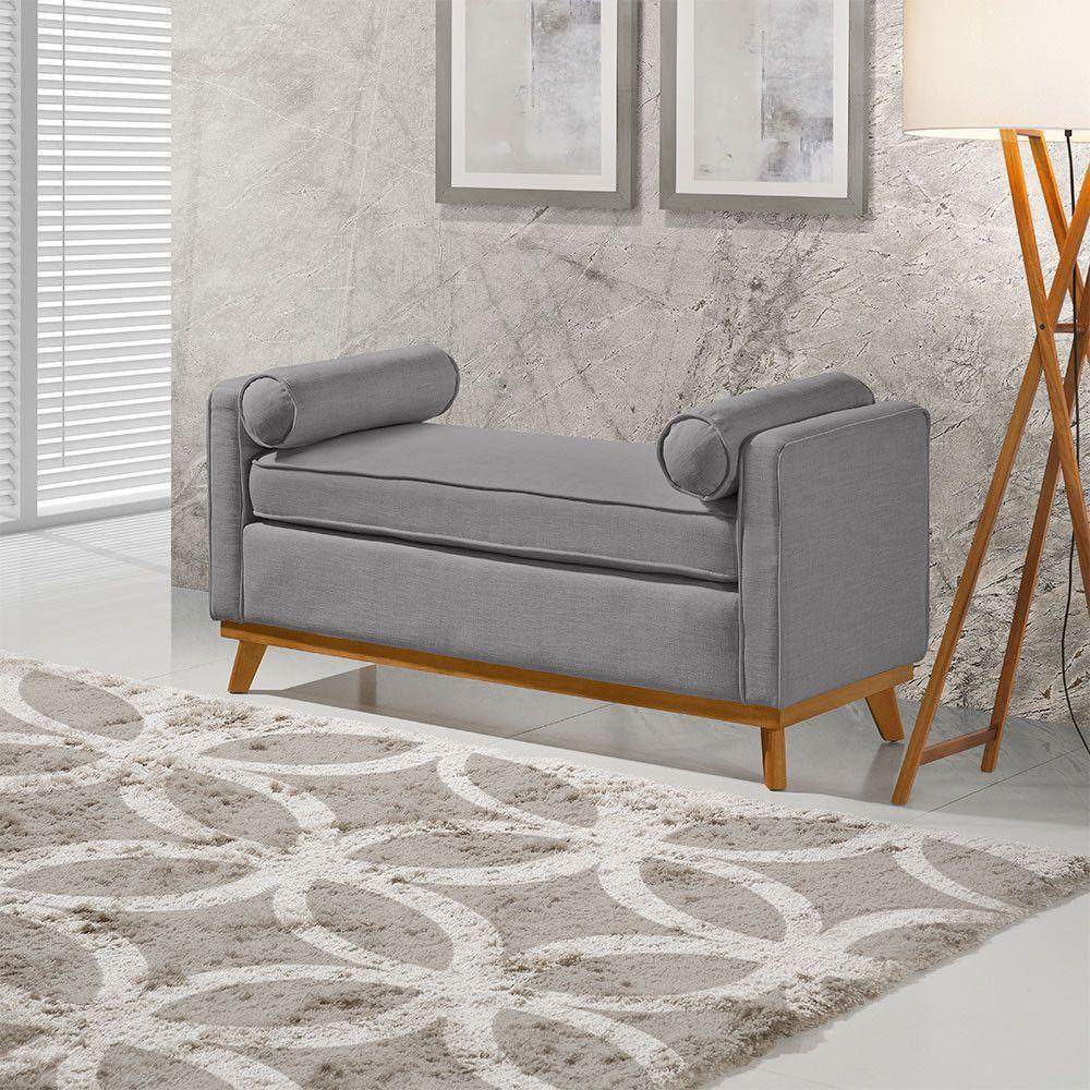 Recamier Italia 1,30m Com Base Madeira Linho Sofatec Prata - 1