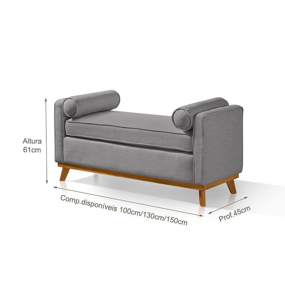 Recamier Italia 1,30m Com Base Madeira Linho Sofatec Prata - 2