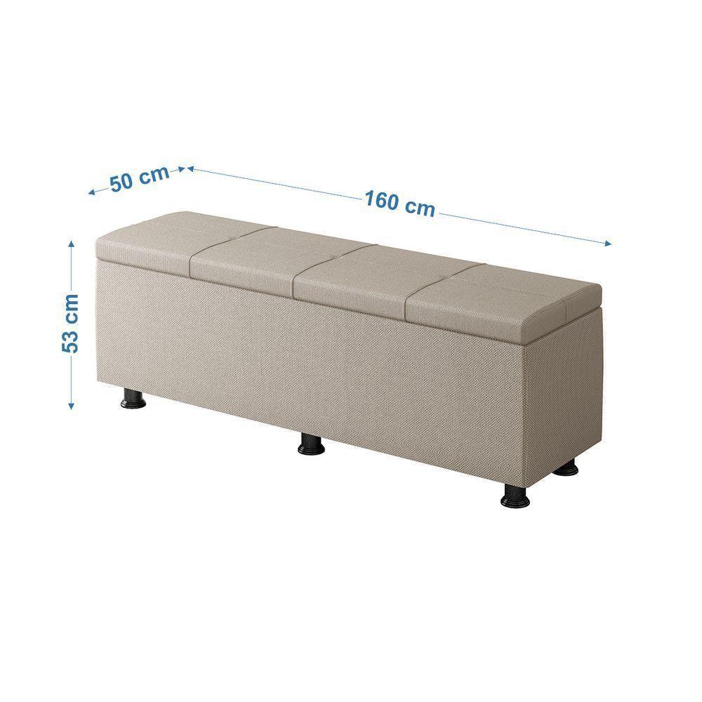 Baú Sapateira Estofada Casal Queen Size 160 Cm Marte Linho Skybox Bege - 2