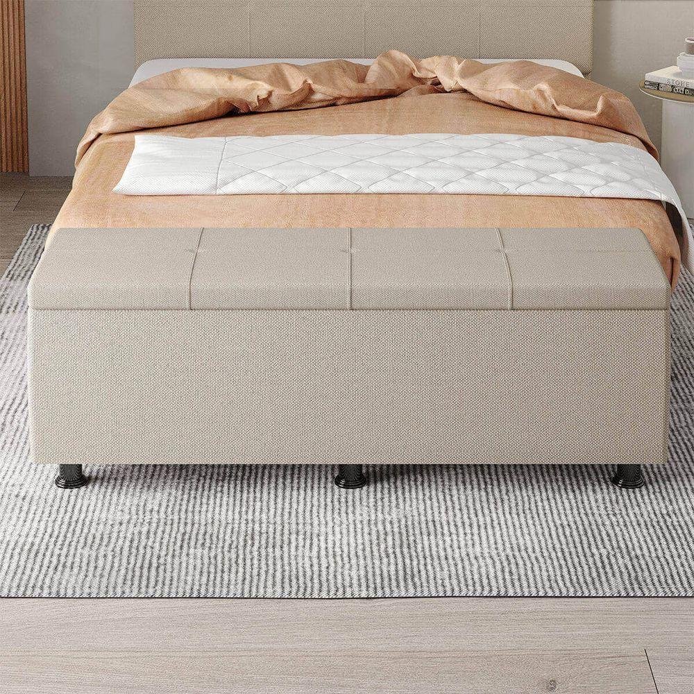 Baú Sapateira Estofada Casal Queen Size 160 Cm Marte Linho Skybox Bege - 6
