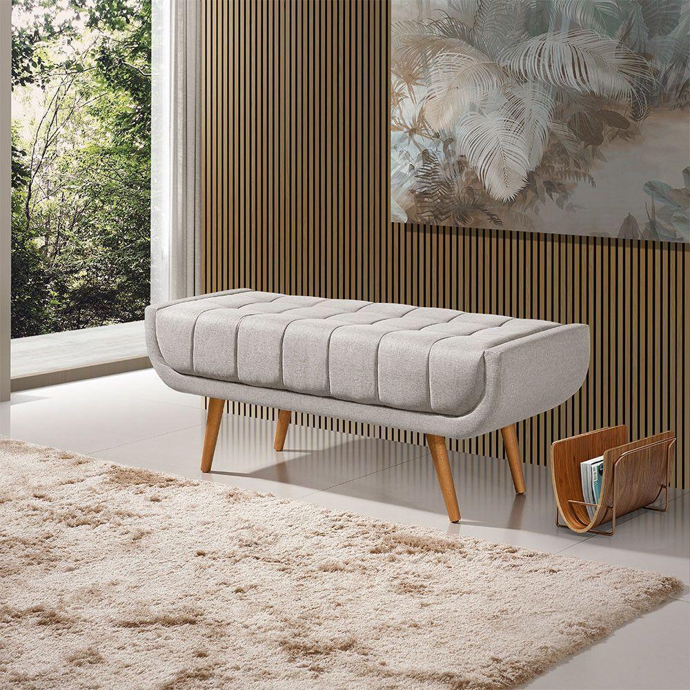 Recamier França 1,30m Com Base Madeira Linho Sofatec Palha - 1