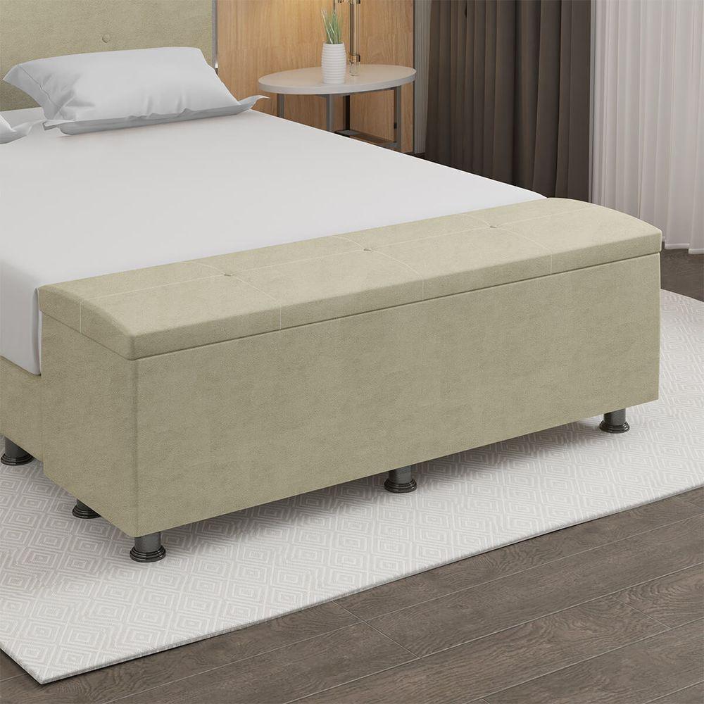 Baú Sapateira Estofada Casal 140 Cm Terra Veludo Skybox Bege - 1
