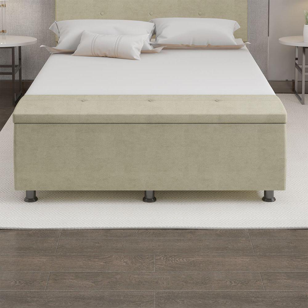 Baú Sapateira Estofada Casal 140 Cm Terra Veludo Skybox Bege - 4