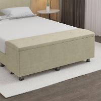 Baú Sapateira Estofada Casal 140 Cm Terra Veludo Skybox Bege - 1