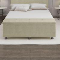 Baú Sapateira Estofada Casal 140 Cm Terra Veludo Skybox Bege