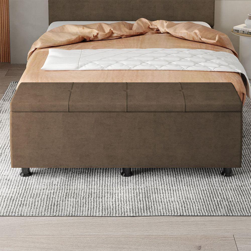 Baú Sapateira Estofada Casal Queen Size 160 Cm Marte Veludo Skybox Marrom - 6