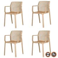 Kit 4 Cadeiras Com Braços Empilhavel Inmetro Sardenha Vega Fratini Polipropileno Fendi - 1