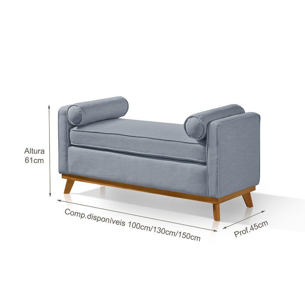 Recamier Italia 1,50m Com Base Madeira Linho Sofatec Azul - 3