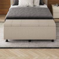 Baú Sapateira Estofada Casal 140 Cm Venus Linho Skybox Bege - 2